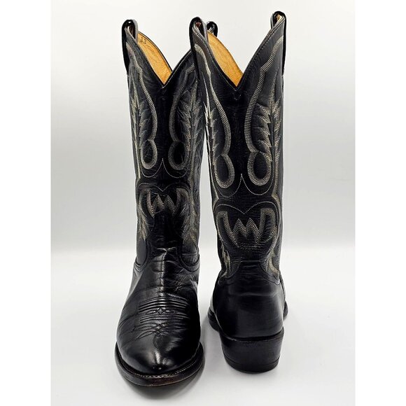Tony Lama Men's Black Leather Western Cowboy Round Toe Boots Size 8D 2856 - Picture 3 of 16